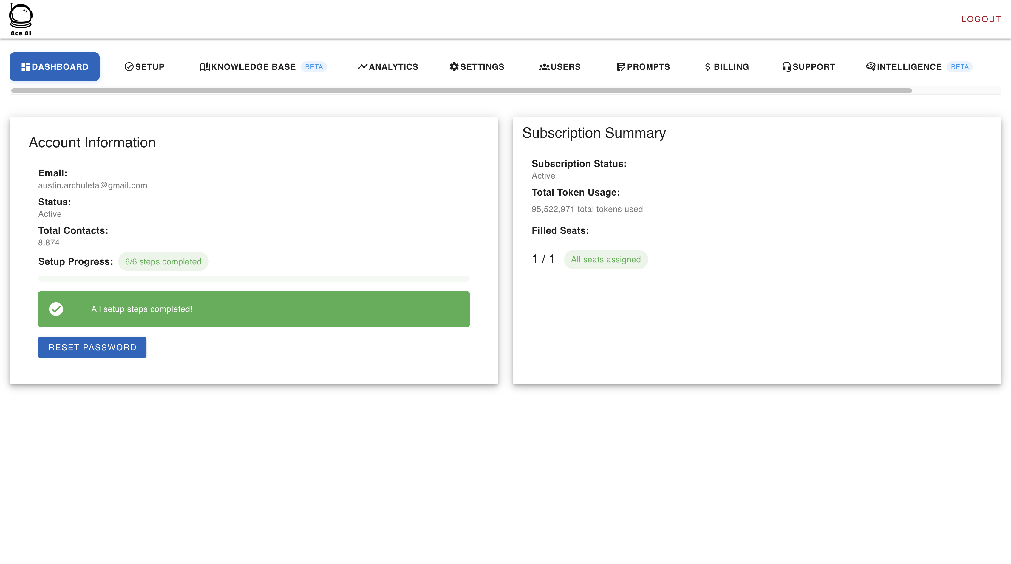 Ace AI Admin Dashboard Demo - Account Setup for Follow Up Boss